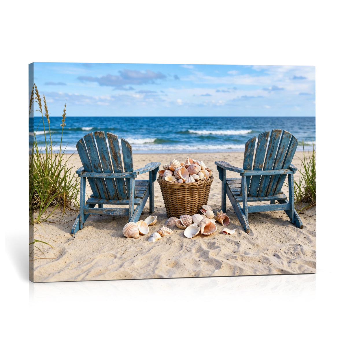 Large Beach Canvas Wall Art Coastal Adirondack Chairs Ocean