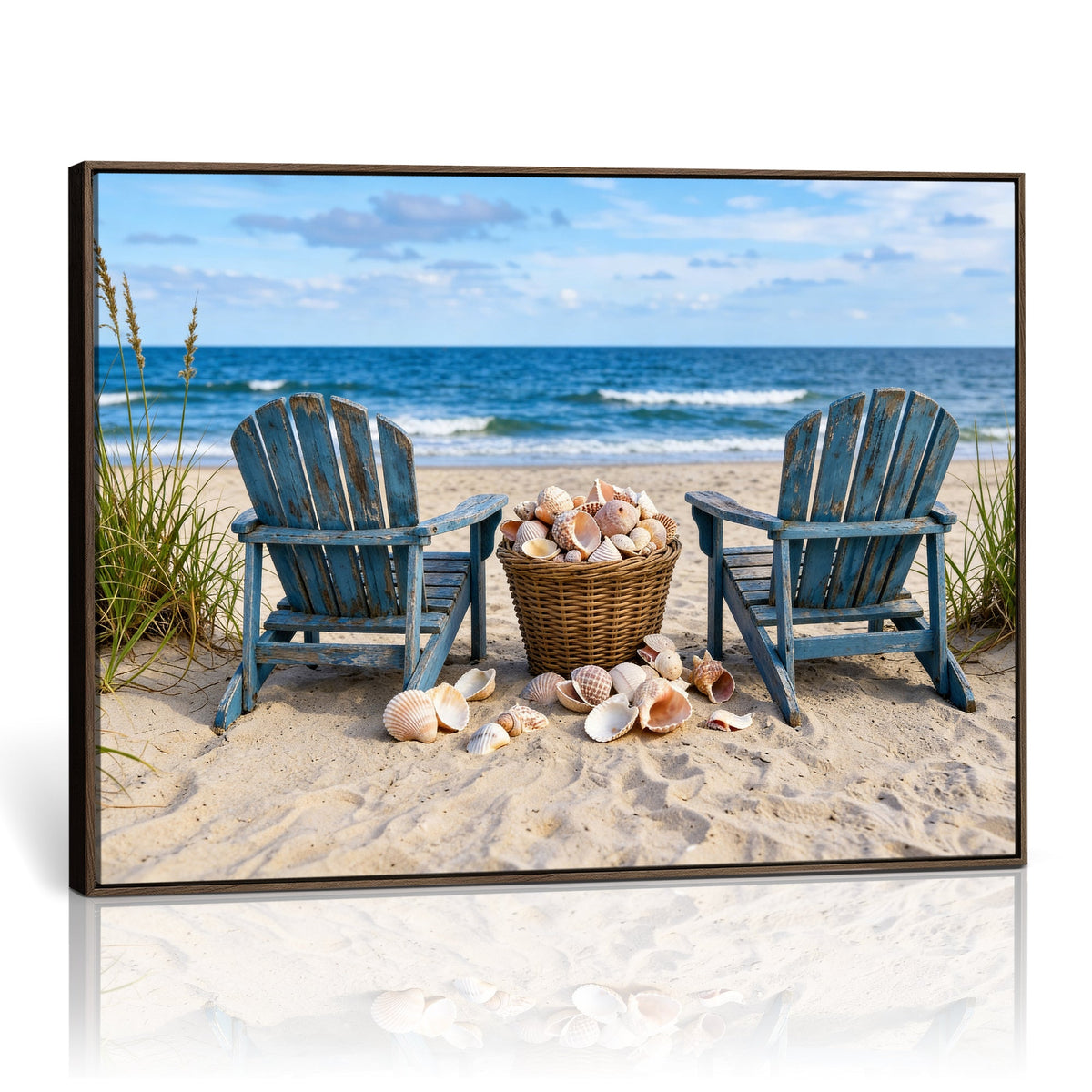 Large Beach Canvas Wall Art Coastal Adirondack Chairs Ocean