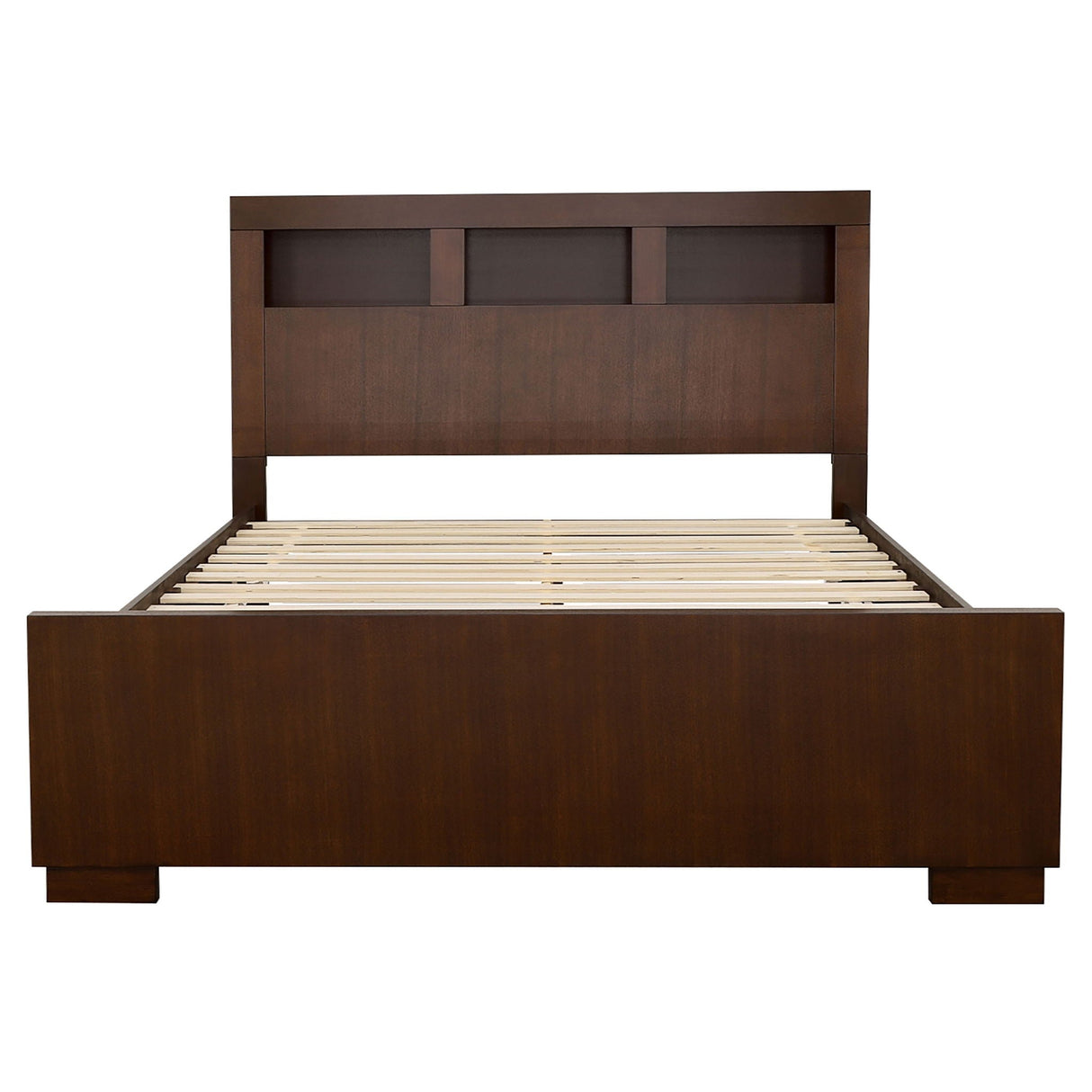 Copper - Eastern King LED Storage Bookcase Bed With Built In Shelves - Cappuccino