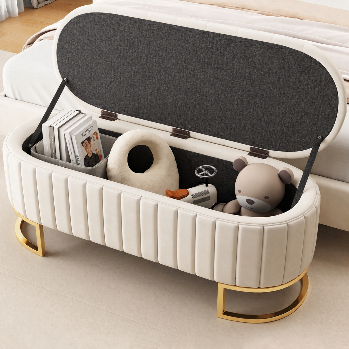 Elegant Upholstered Velvet Storage Ottoman