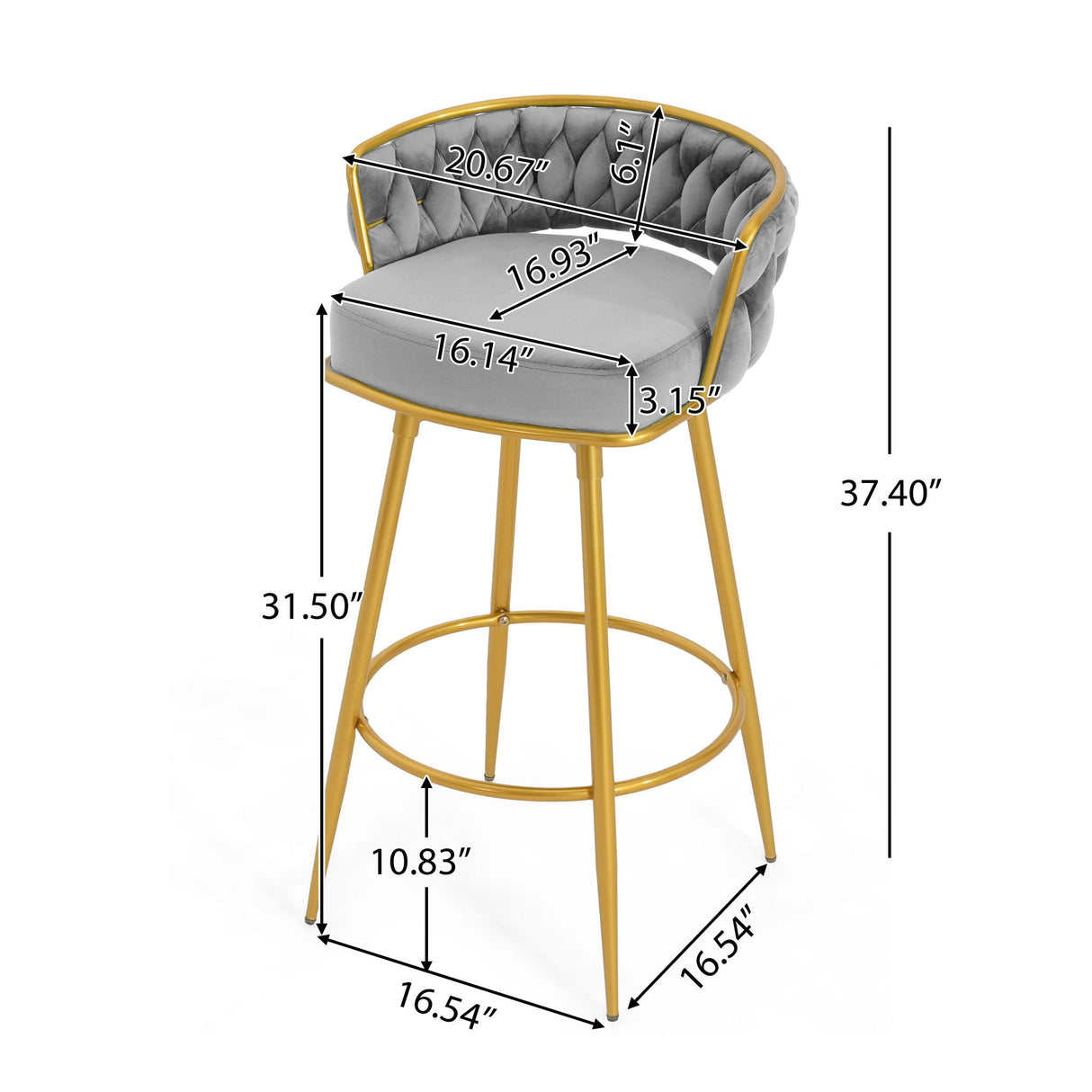 Modern Low Back Upholstered Counter Height Bar Stools (Set of 2)