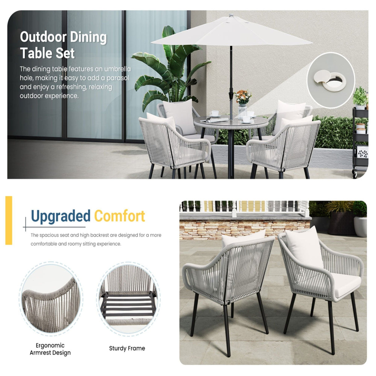 5 Piece Twisted Rattan Patio Dining Set With Table
