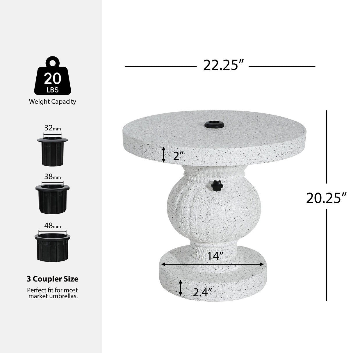 Berra MGO Outdoor Patio Side Table Umbrella Base with Sand-Filling Design