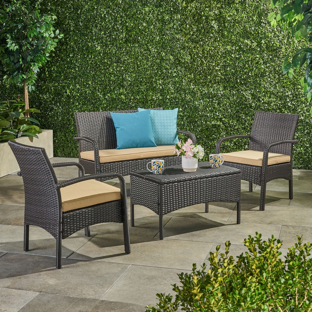 Four Piece Cordoba Outdoor Chat Set by Christopher Knight Home