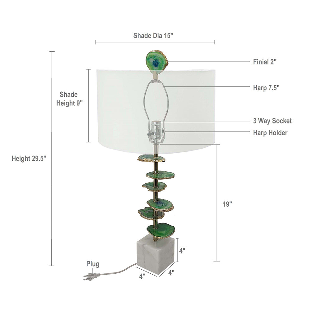 D15x29.5' Verdant Agate-Slice Table Lamp with Marble Base