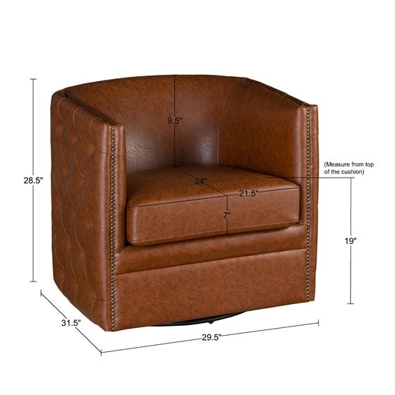 Barrel Swivel Chair with Button Tufting and Nailhead Trim