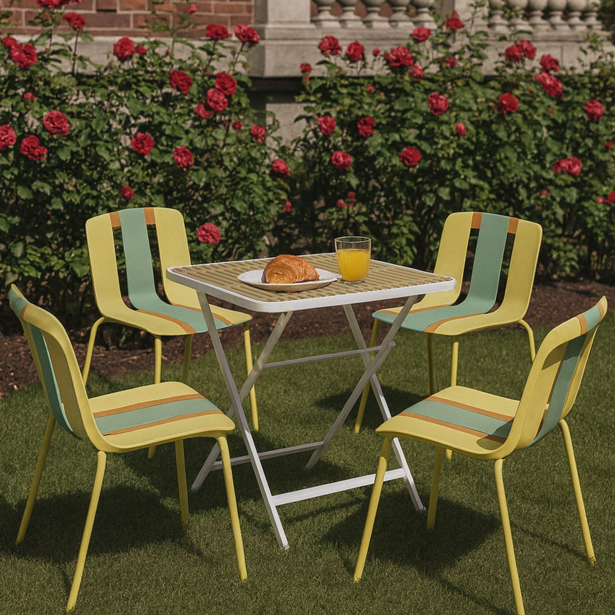 Modern Striped Blocking Single Chairs, Waterproof And Fade Resistant (Set of 4)