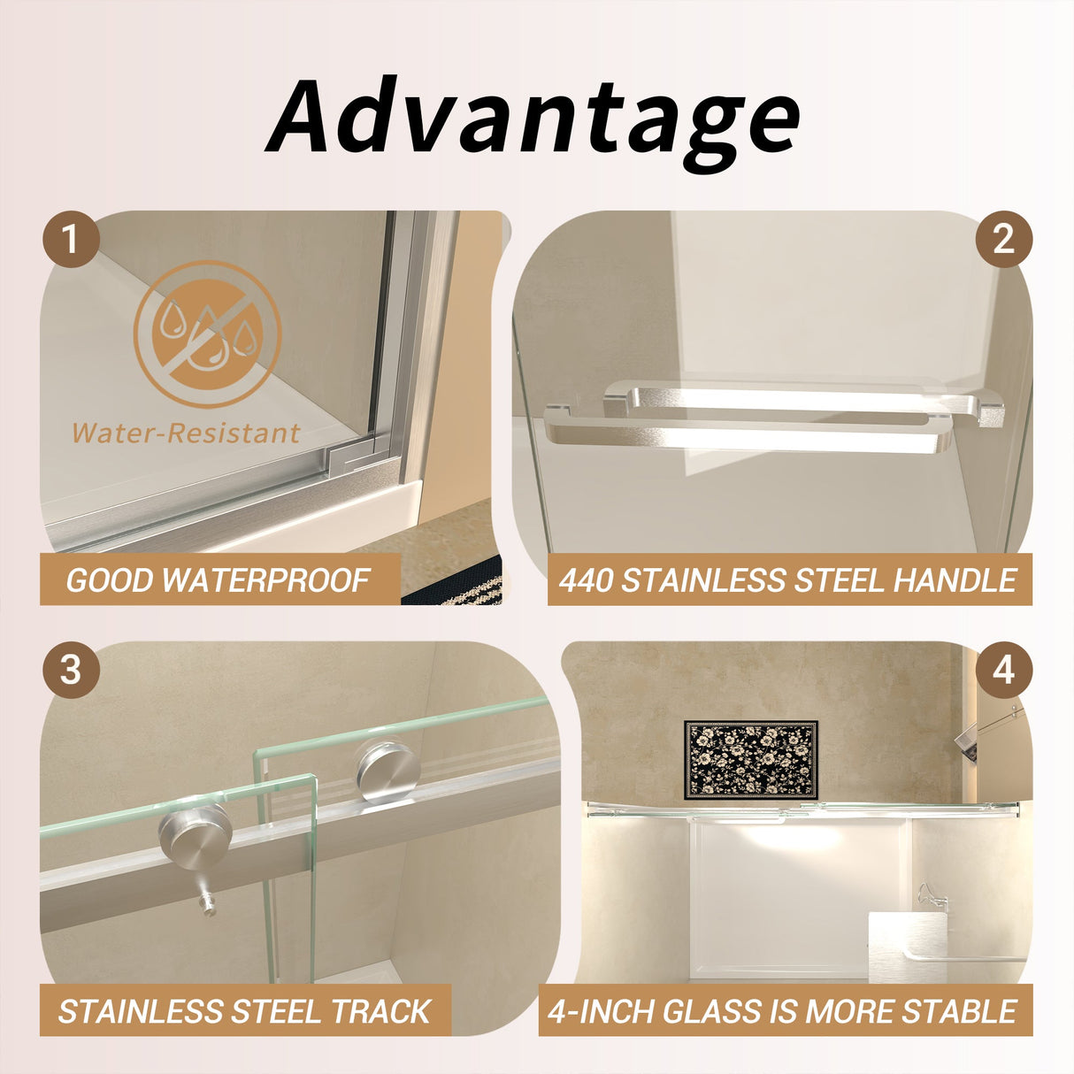 56-60 in.W x 76 in.H Semi-Frameless Sliding Shower Door
