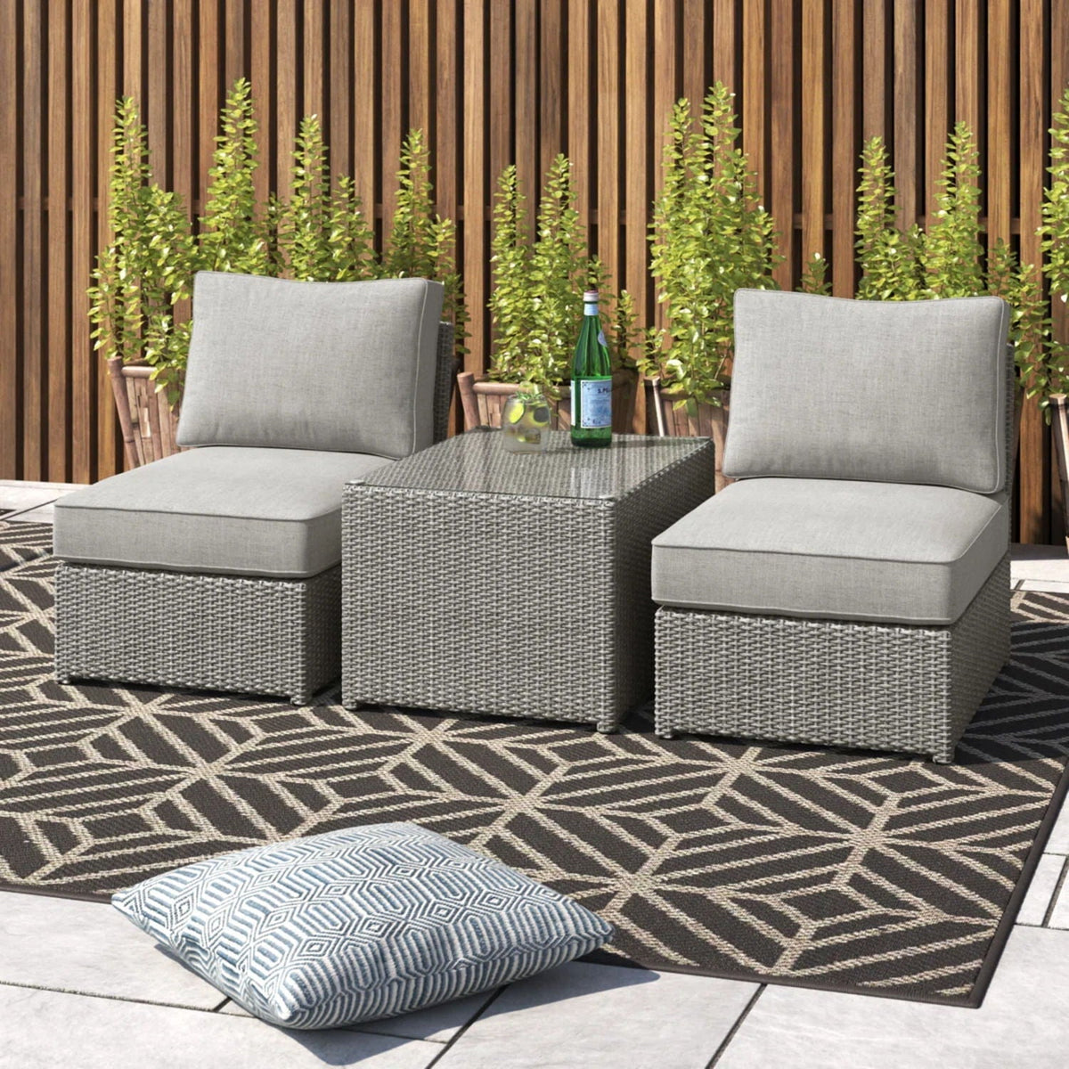 Modern Wicker Outdoor Seating Set with Cushions - Dark Brown or Dark Gray