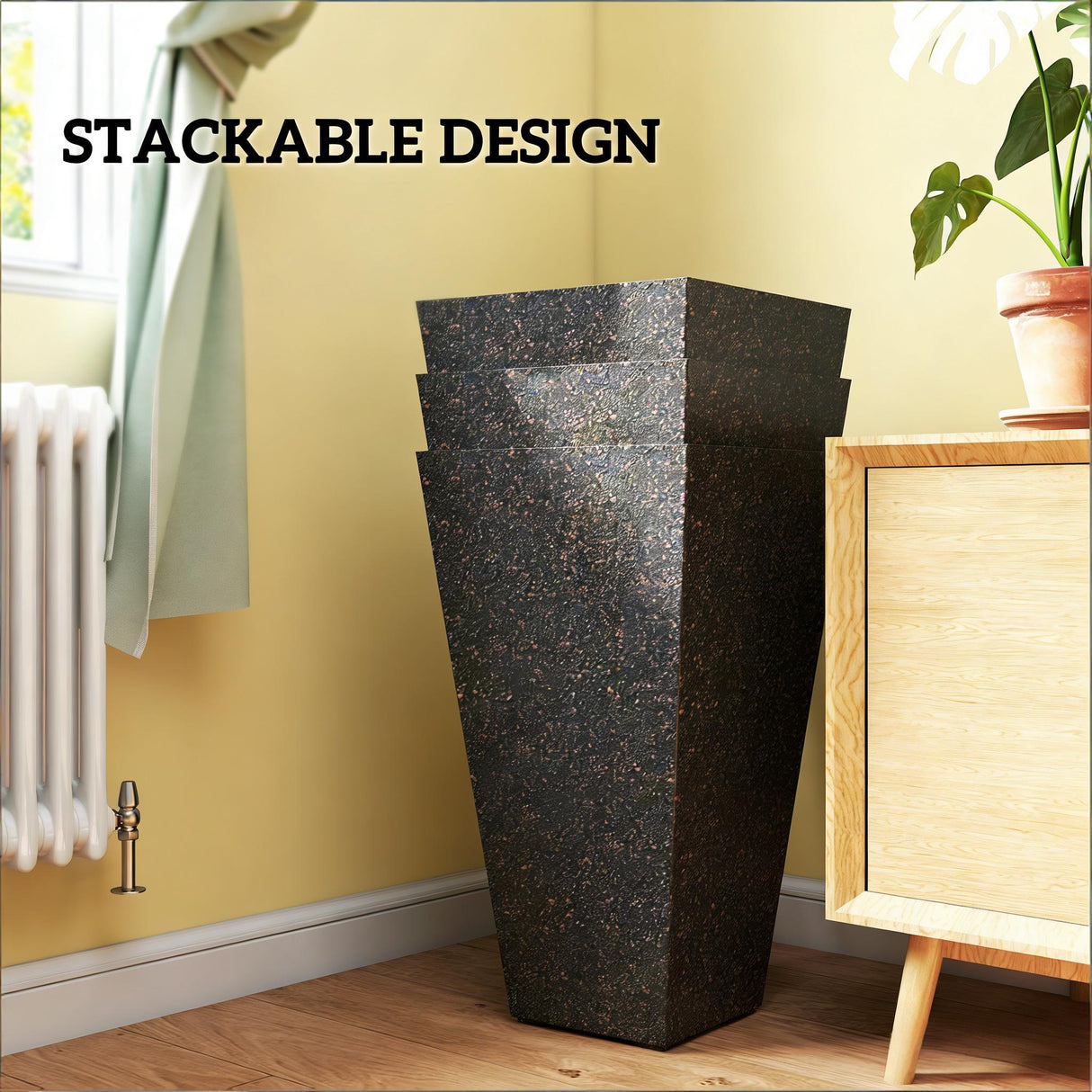 Set of 3 Tall Flower Pots with Marble Look Finish