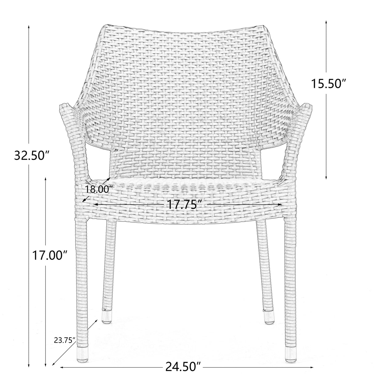 Mirage Grey PE Wicker Stacking Armchair, 4 Pieces