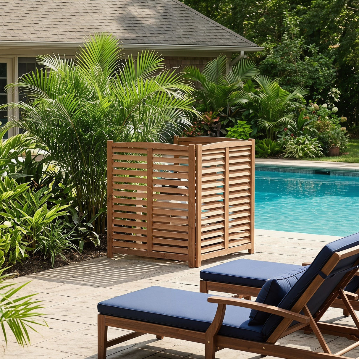 3 Panel Outdoor Air Conditioner Fence With Privacy Screen - Brown