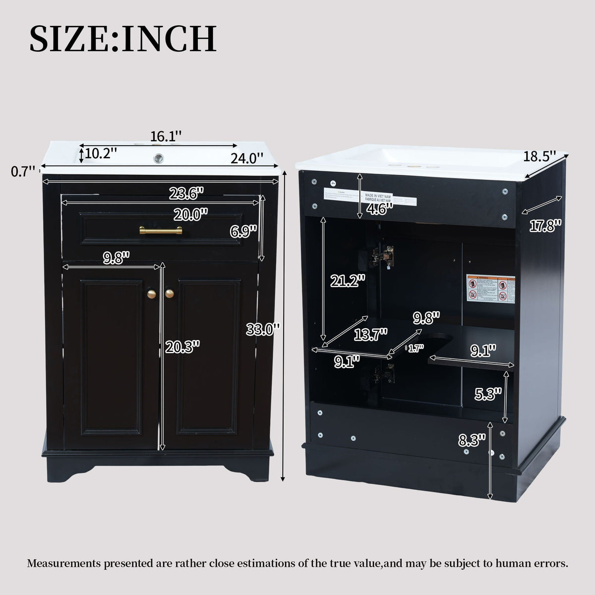 Bathroom Vanity with Integrated Sink and Storage Cabinet - Dark Green, Black, White
