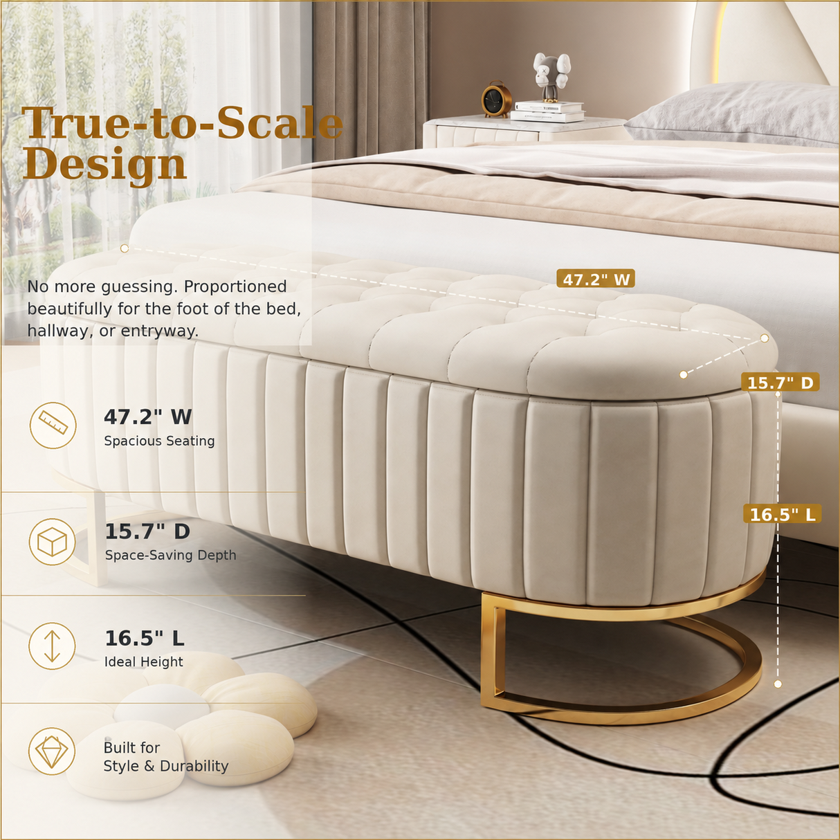 Elegant Upholstered Velvet Storage Ottoman