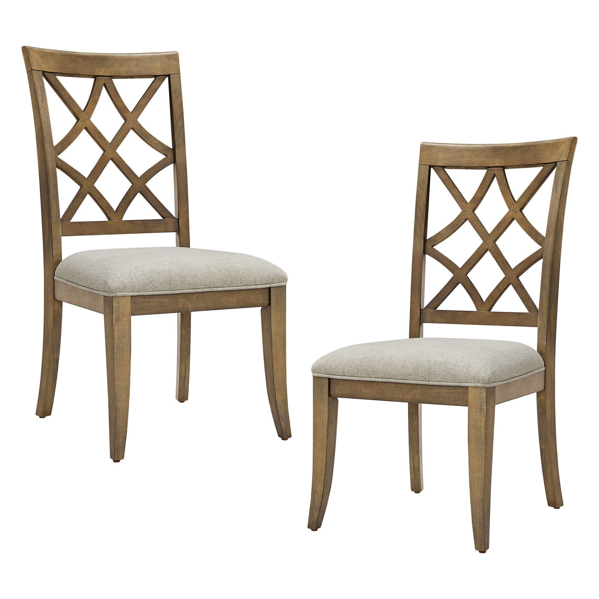 Wooden Lattice-Back Dining Chairs, Set of 2