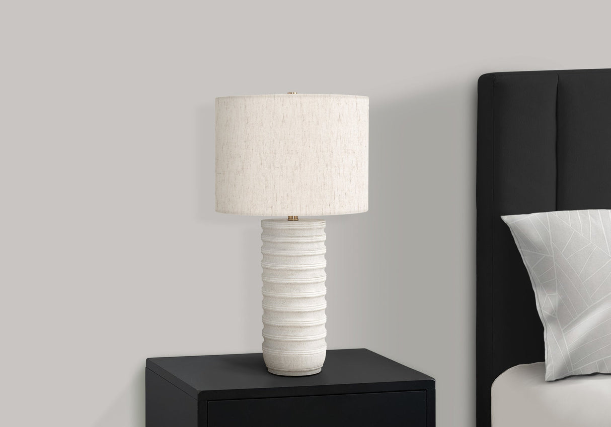 28"h Cream Resin Table Lamp with Ivory Linen Shade