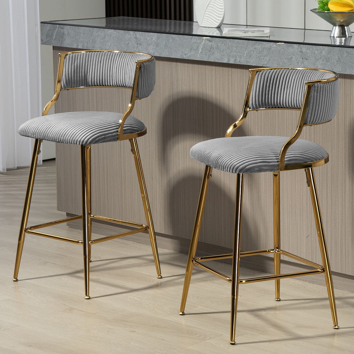 Counter Height Bar Stools With Powder Coating Base And Footrest (Set of 2) -