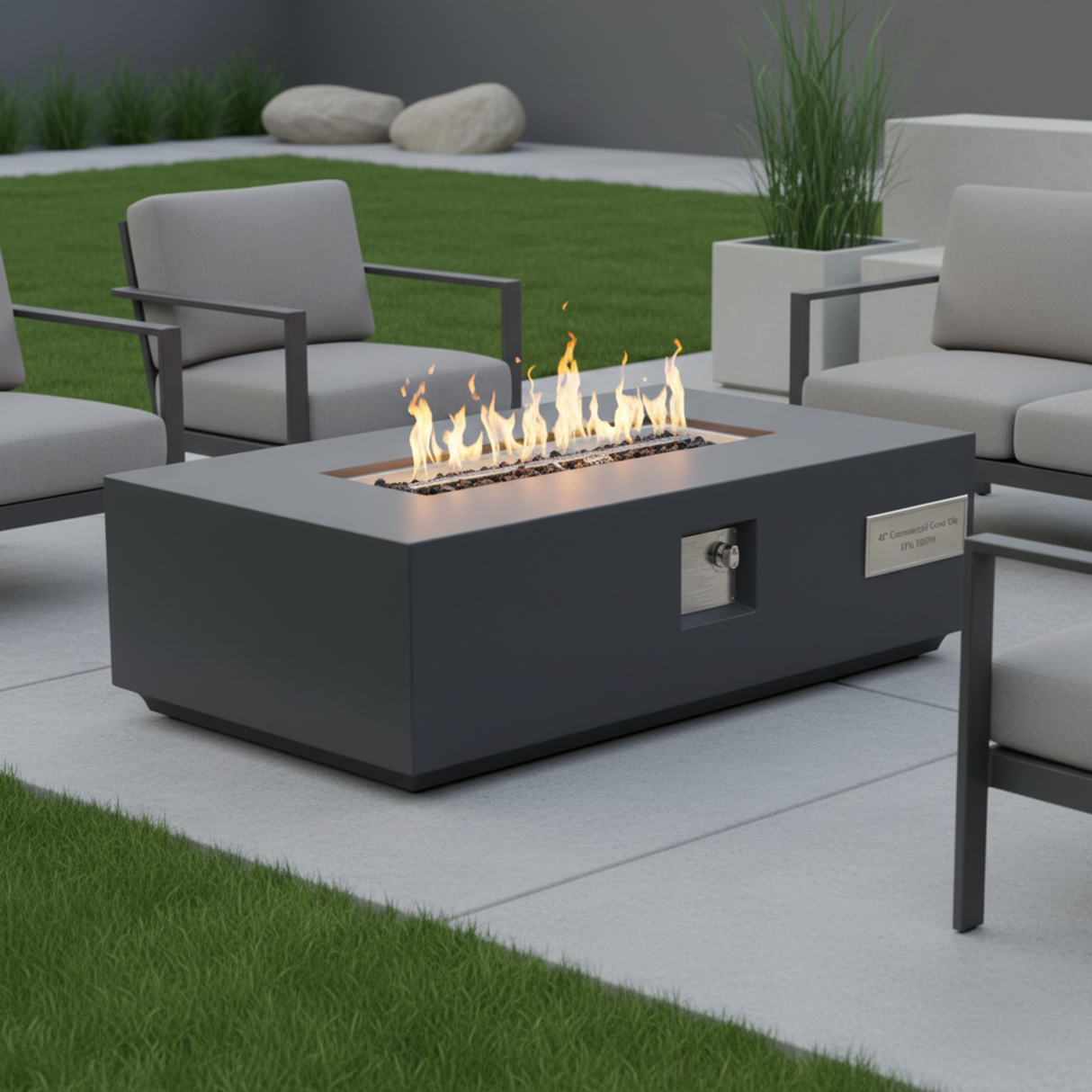Volon Modern Rectangular Fire Pit Table in Light Gray
