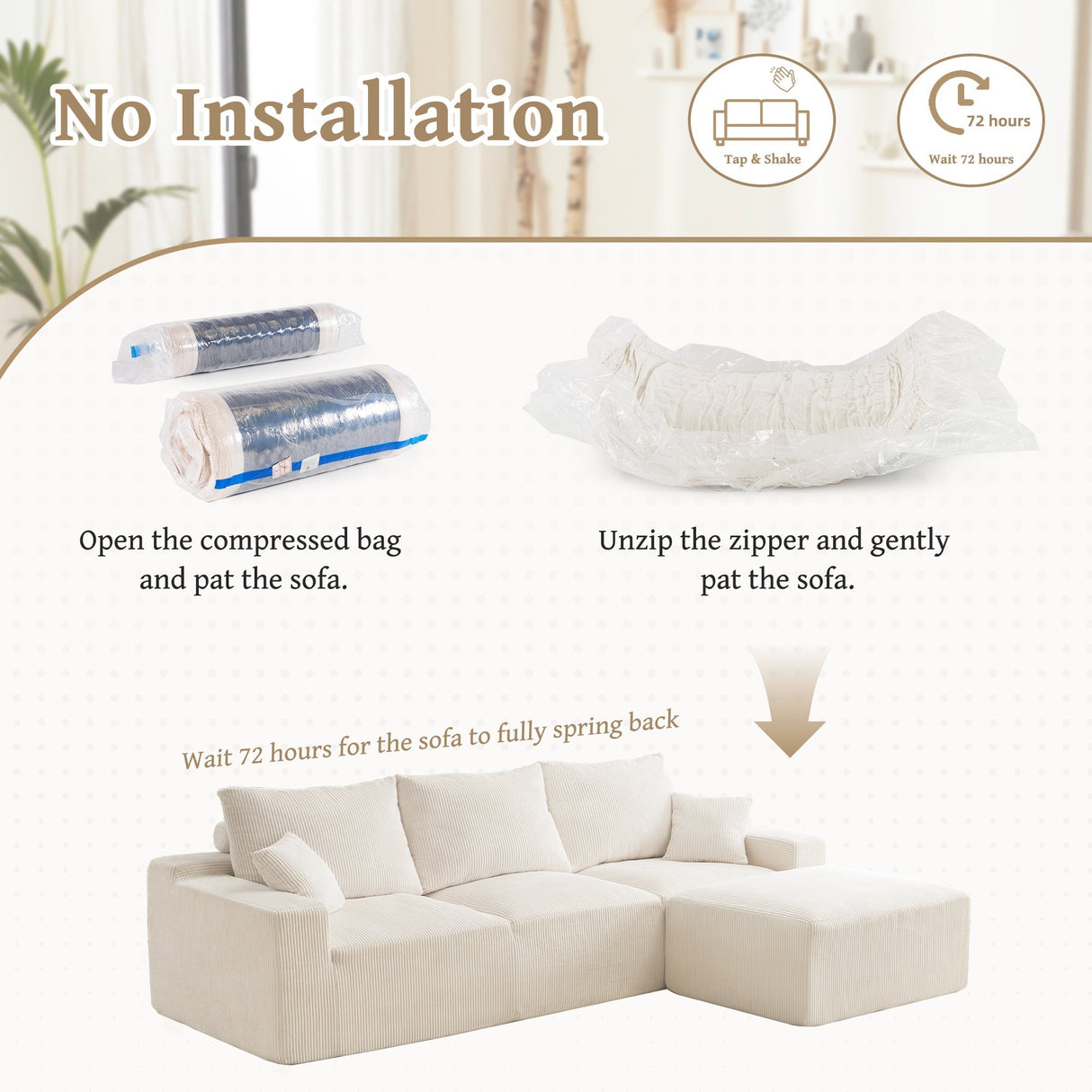 Three-Seater Sofa with Plush Corduroy Upholstery