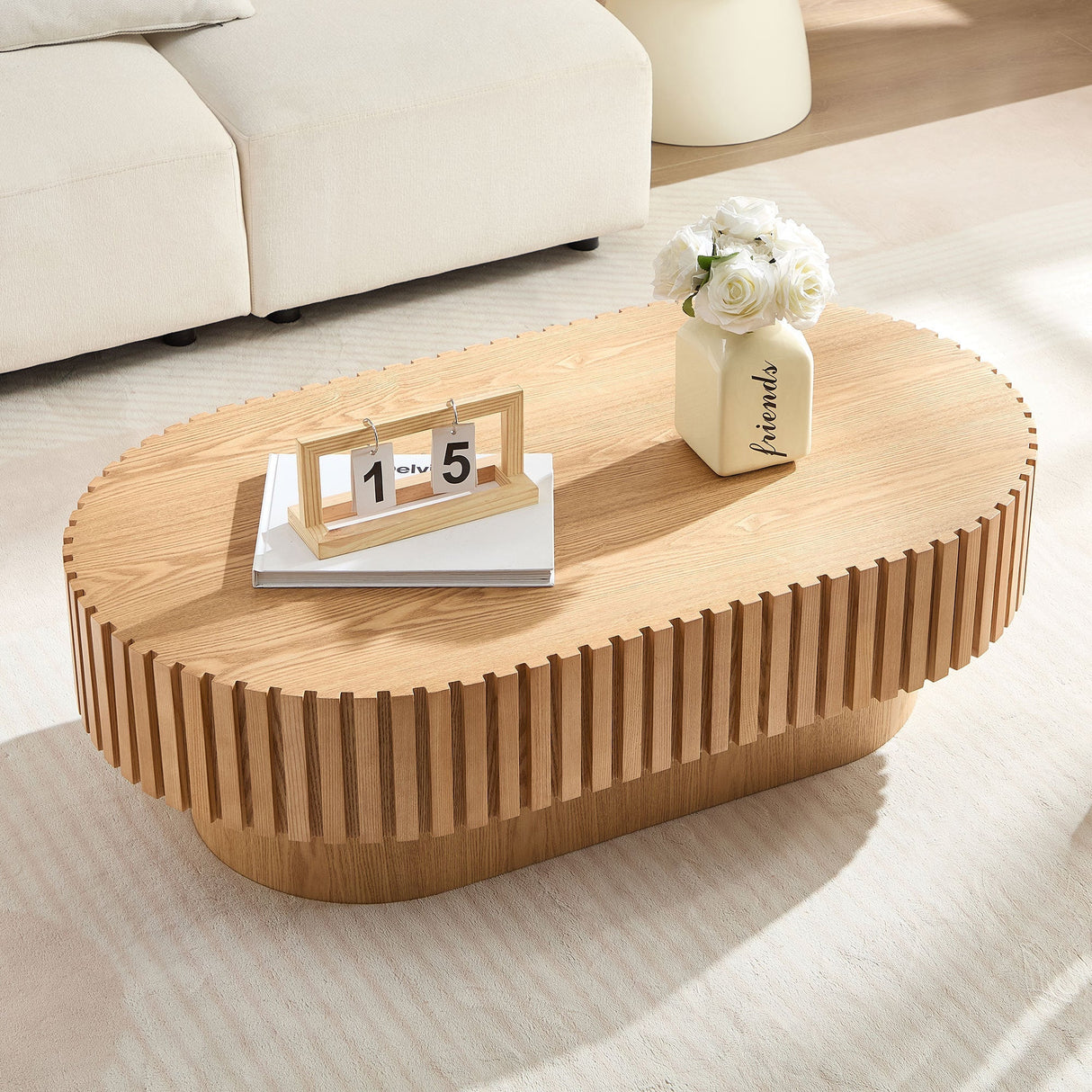 43.7 Inch Modern Handcrafted Drum Coffee Table