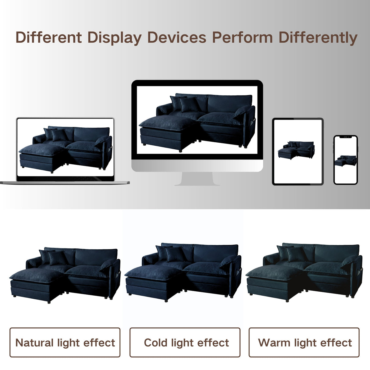 Modular Sectional SofaOversized Deep Seat L Shaped Couch Set for Living Room3-Seater Comfy Cloud Couches Chenille,Blue