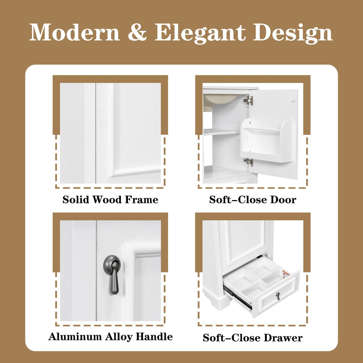 Bathroom Vanity With Sink, Soft Close Door, Adjustable U-Shaped Shelf