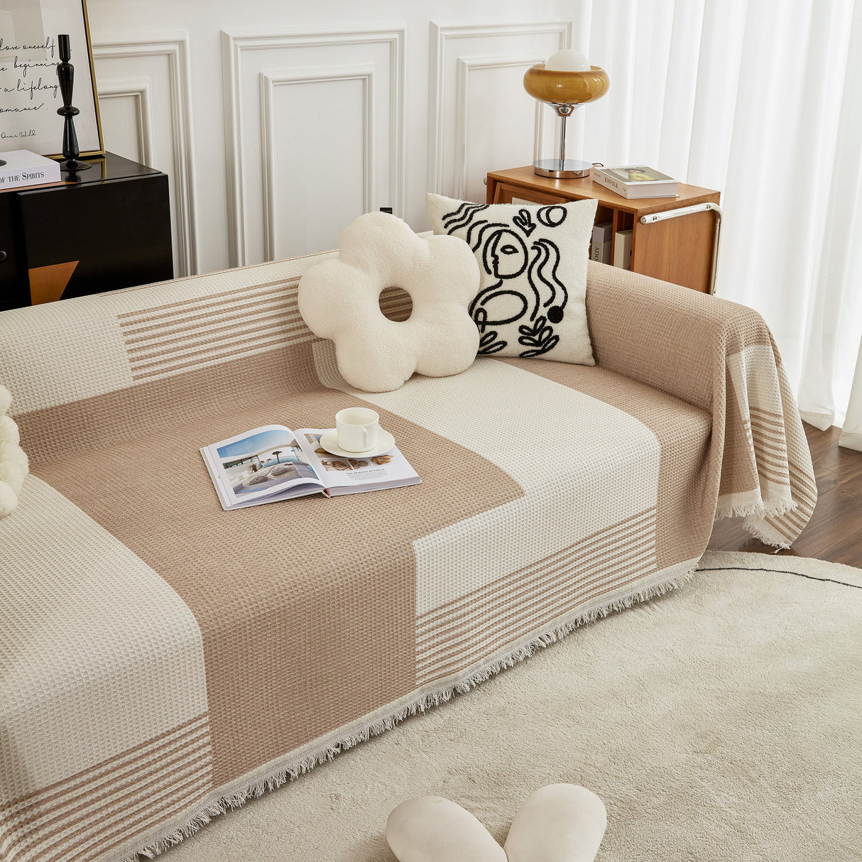 Waffle Lattice Fabric Sofa Cover, Multi-purpose Soft Sofa Throw, Couch Cover Blanket Throws for Couches