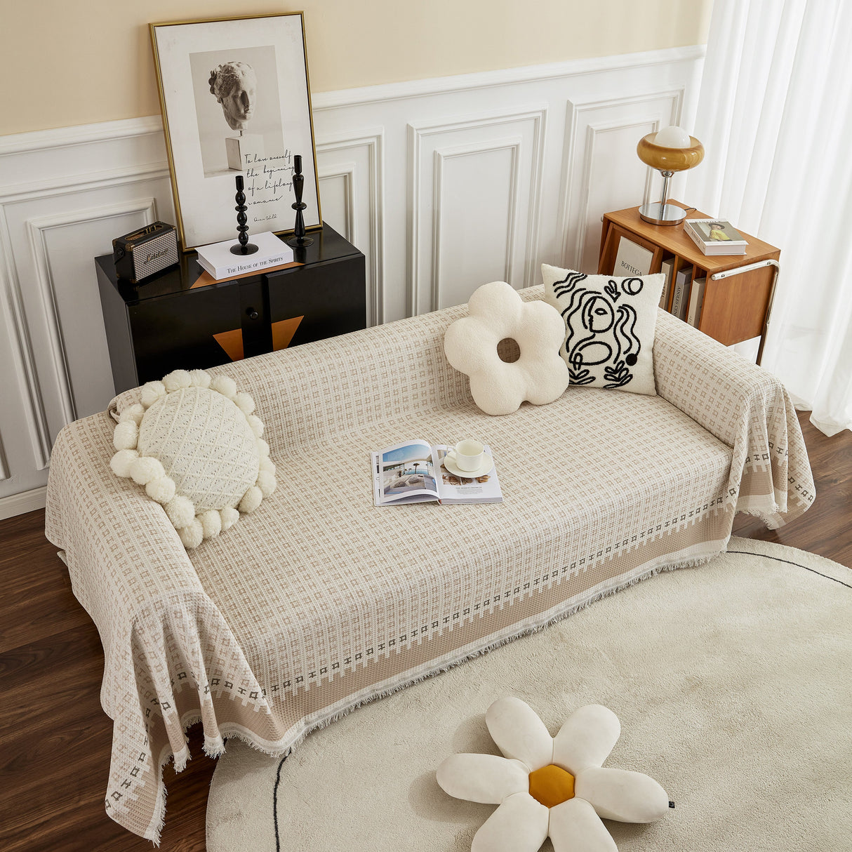 Waffle Lattice Fabric Sofa Cover, Multi-purpose Soft Sofa Throw, Couch Cover Blanket Throws for Couches