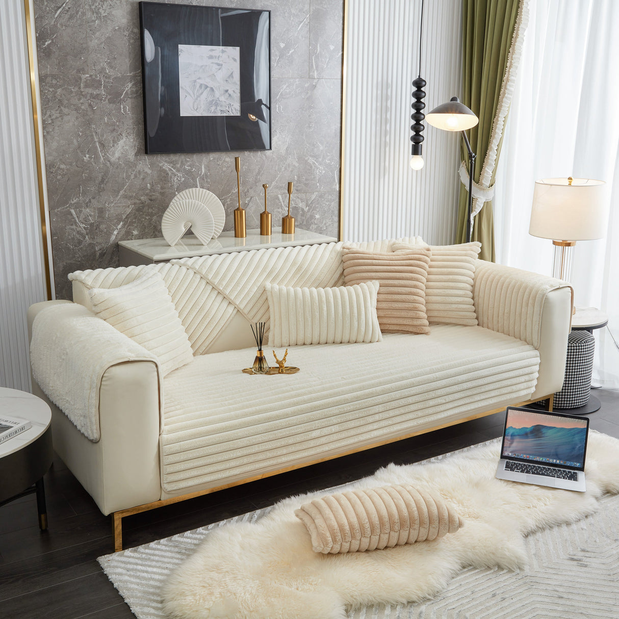 Winter Thickened Rabbit Plush Non-slip Sofa Cushion