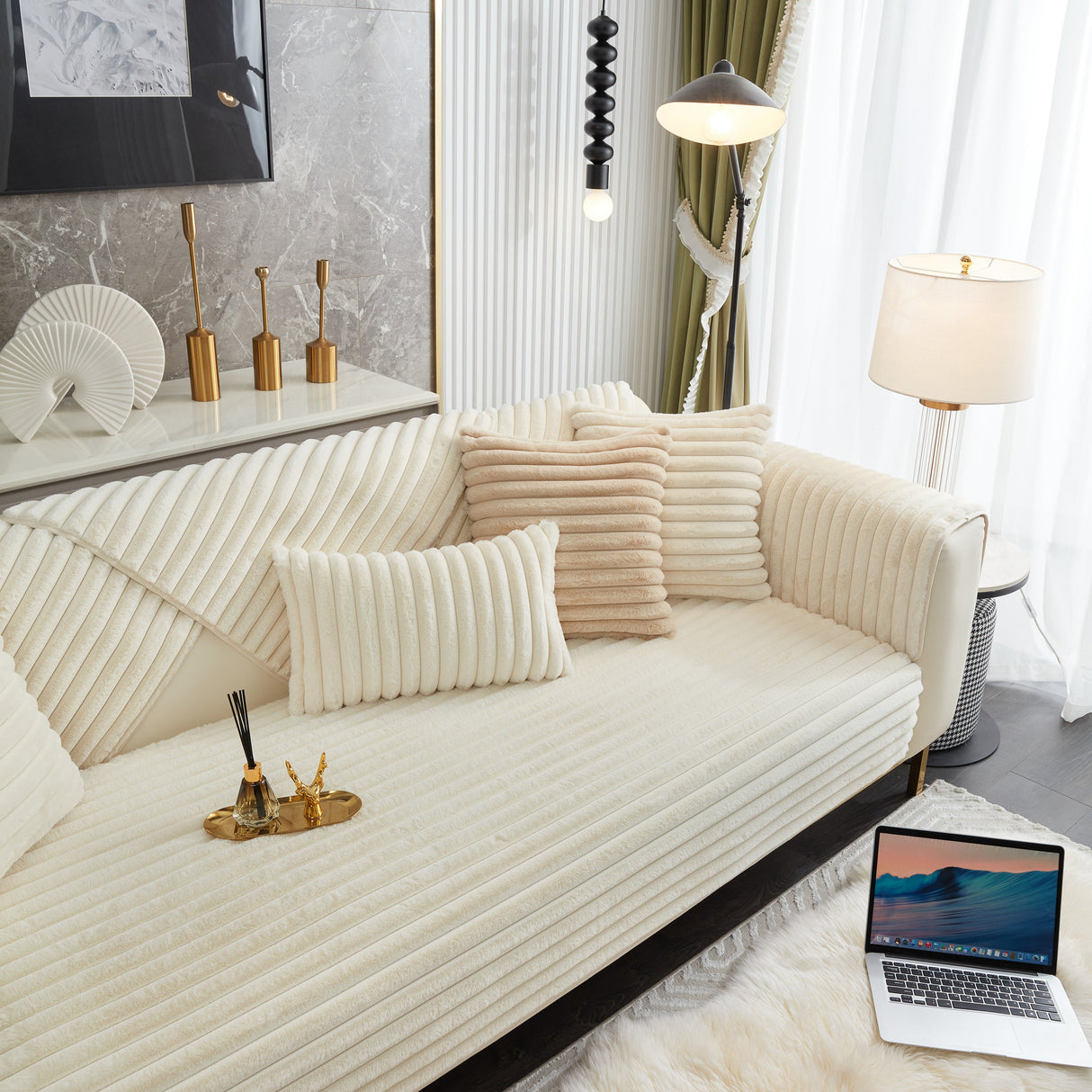 Winter Thickened Rabbit Plush Non-slip Sofa Cushion