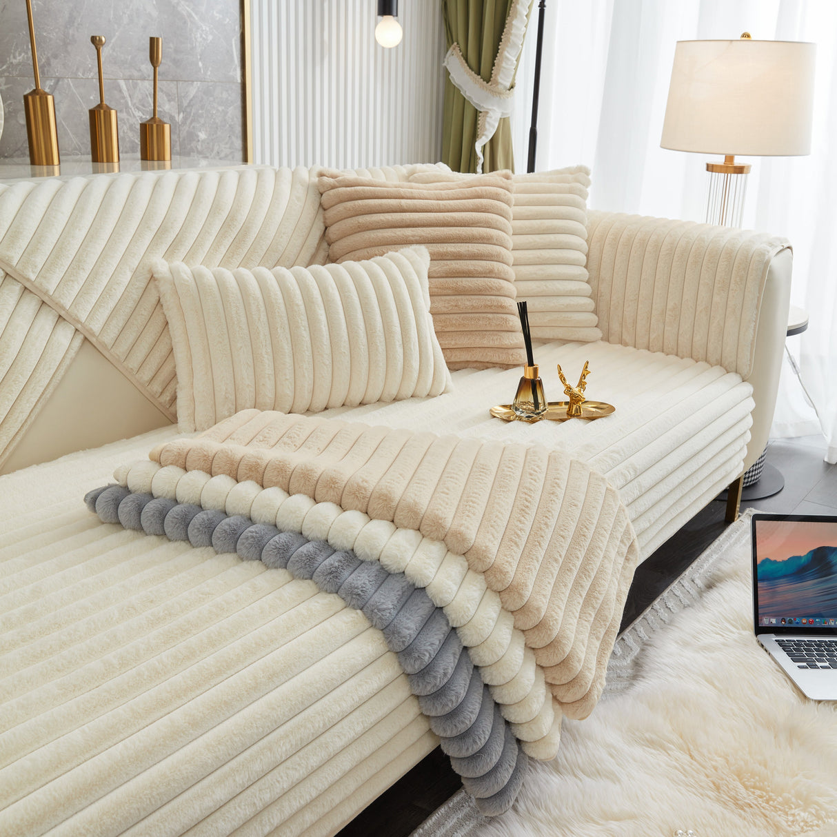 Winter Thickened Rabbit Plush Non-slip Sofa Cushion