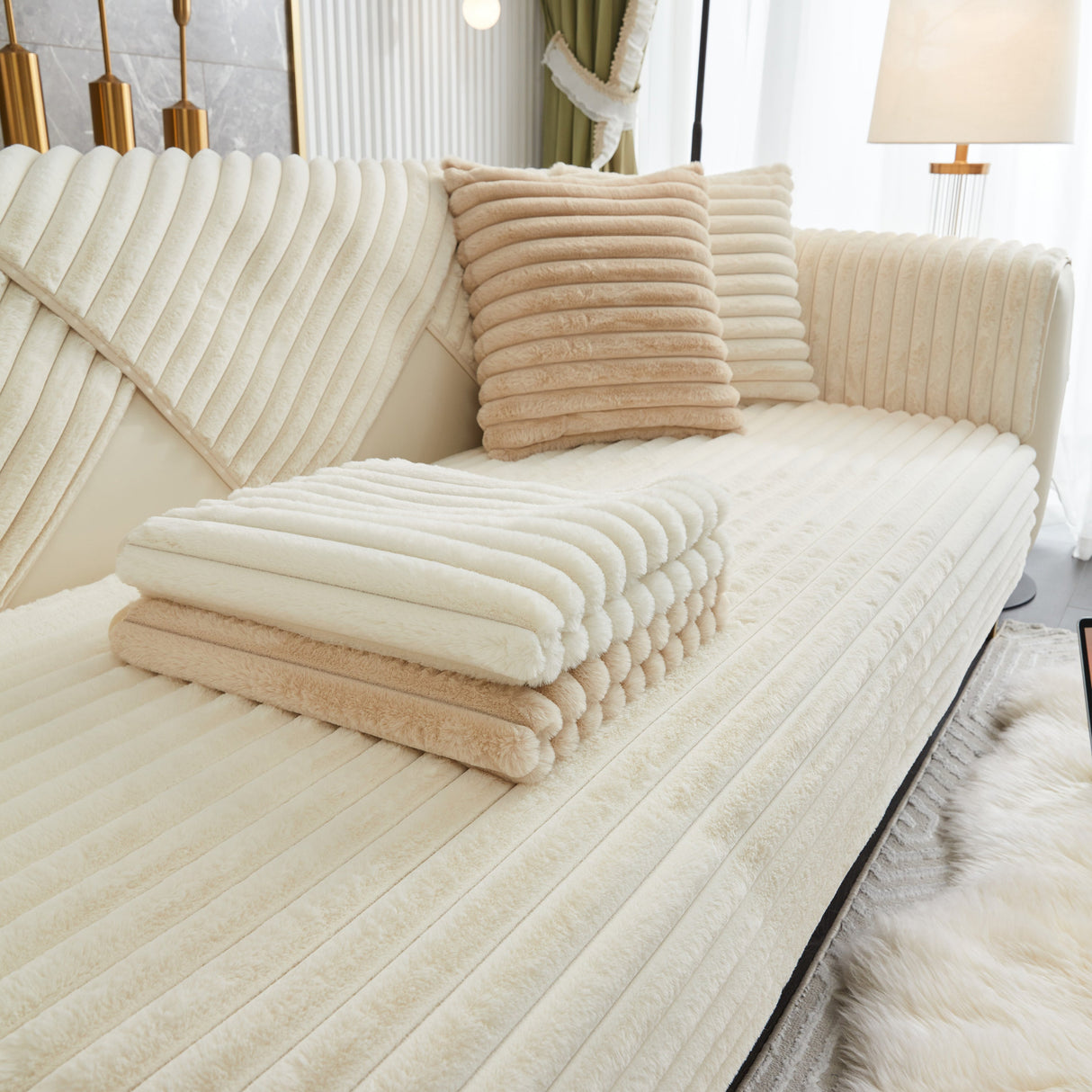 Winter Thickened Rabbit Plush Non-slip Sofa Cushion
