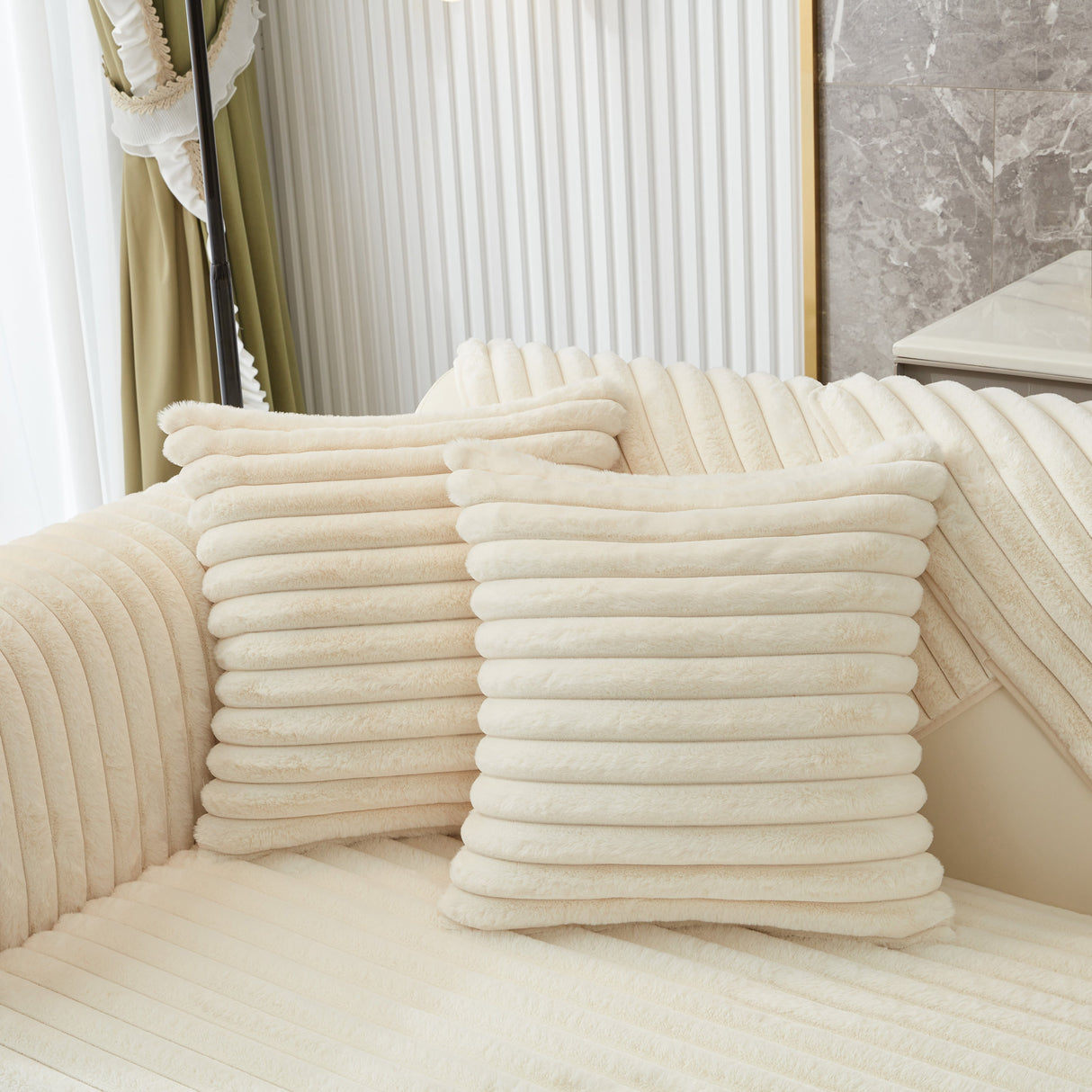 Winter Thickened Rabbit Plush Non-slip Sofa Cushion