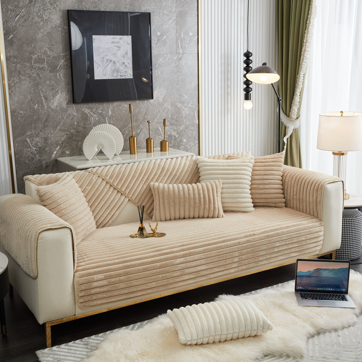 Winter Thickened Rabbit Plush Non-slip Sofa Cushion