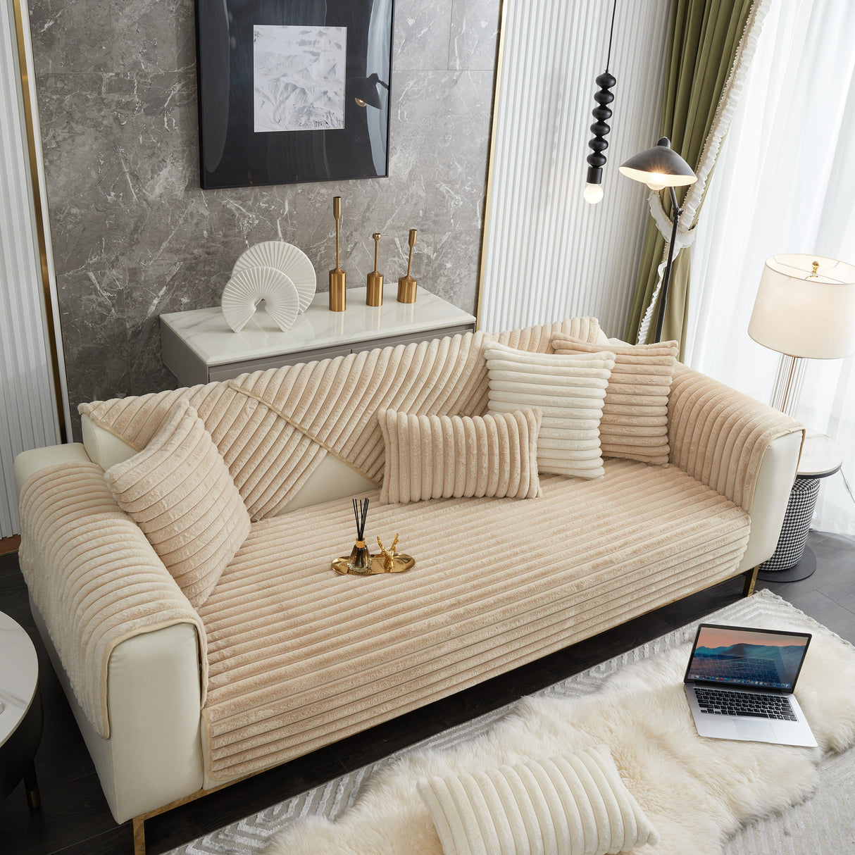 Winter Thickened Rabbit Plush Non-slip Sofa Cushion