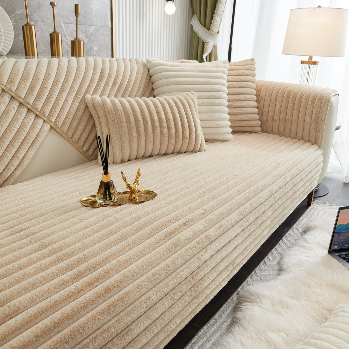 Winter Thickened Rabbit Plush Non-slip Sofa Cushion