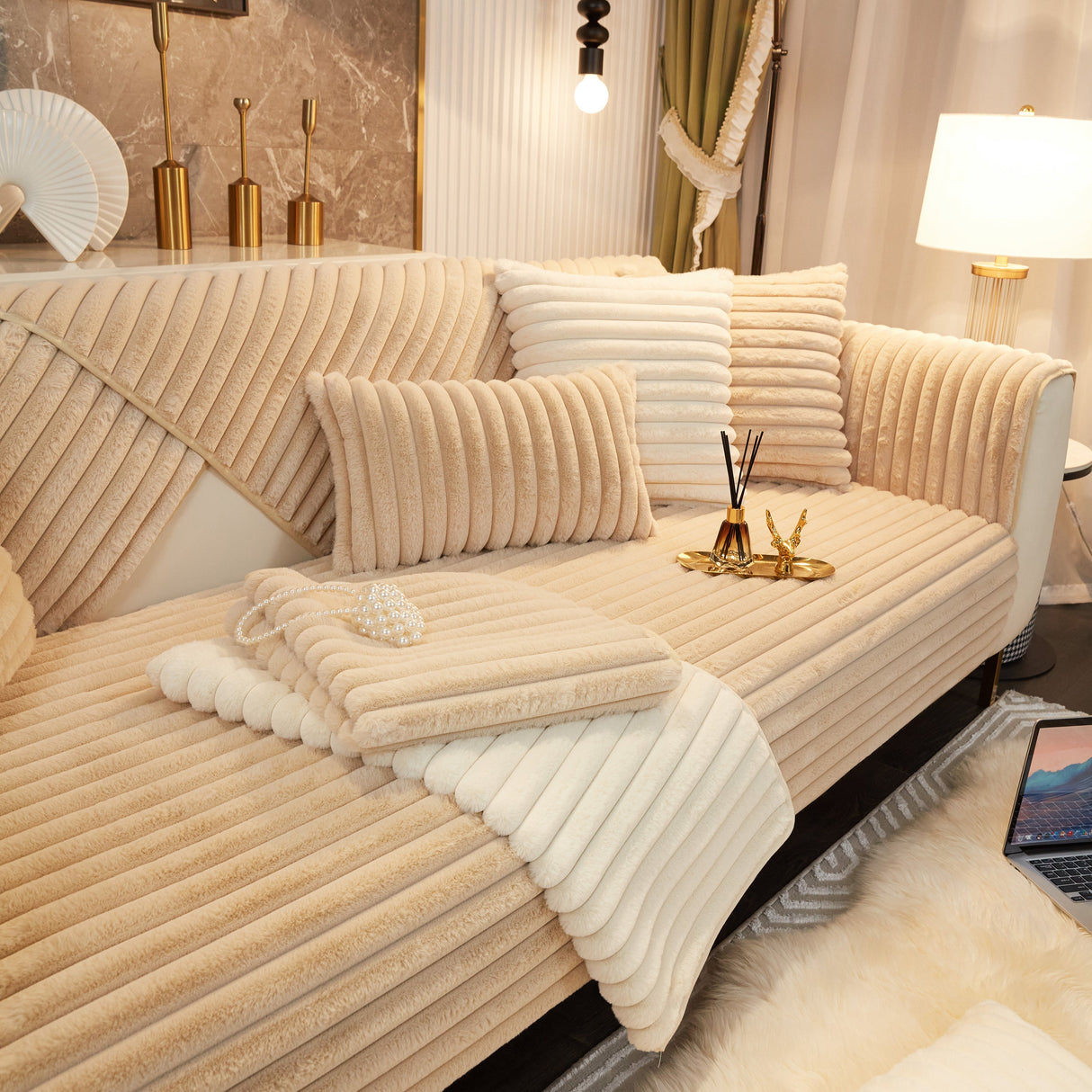 Winter Thickened Rabbit Plush Non-slip Sofa Cushion