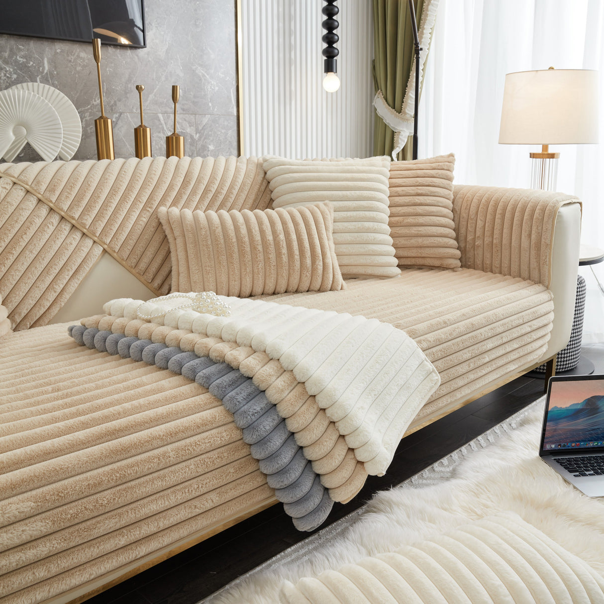 Winter Thickened Rabbit Plush Non-slip Sofa Cushion