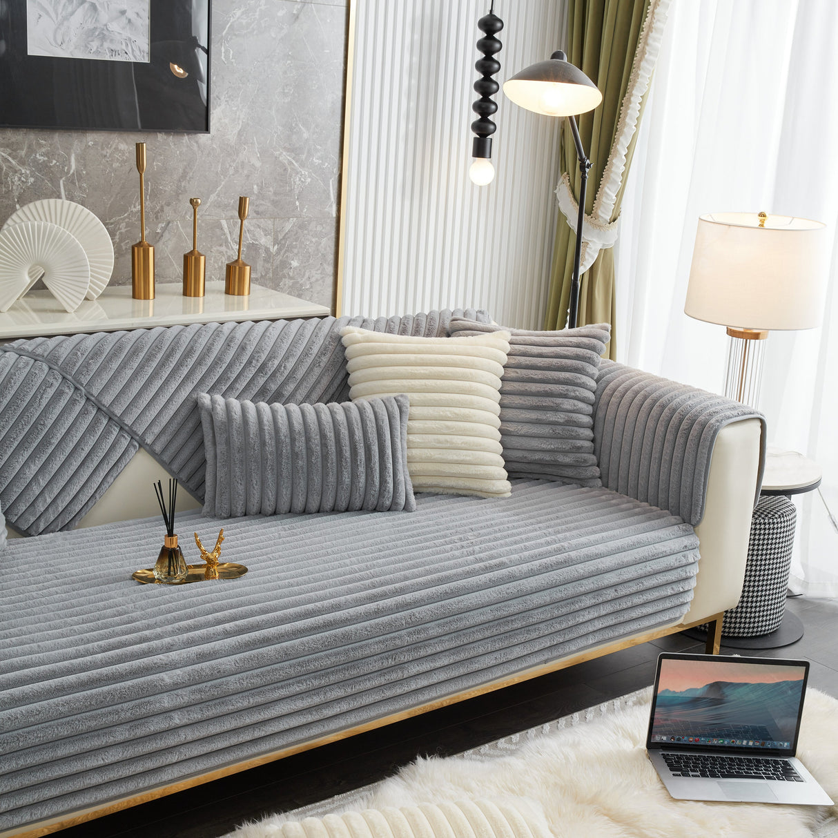 Winter Thickened Rabbit Plush Non-slip Sofa Cushion
