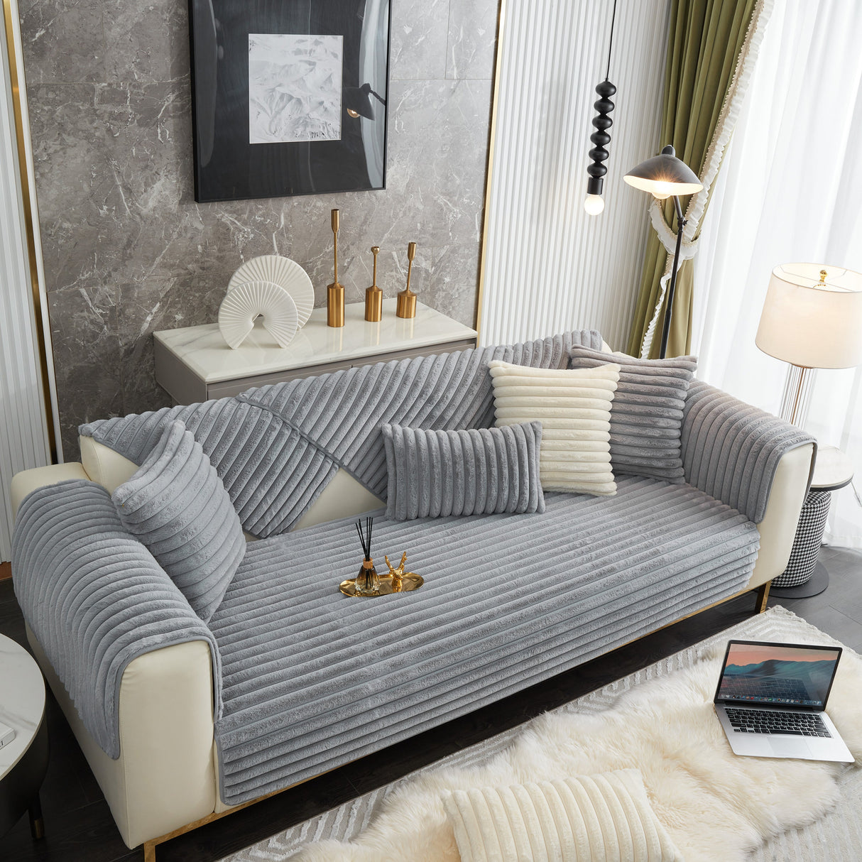 Winter Thickened Rabbit Plush Non-slip Sofa Cushion