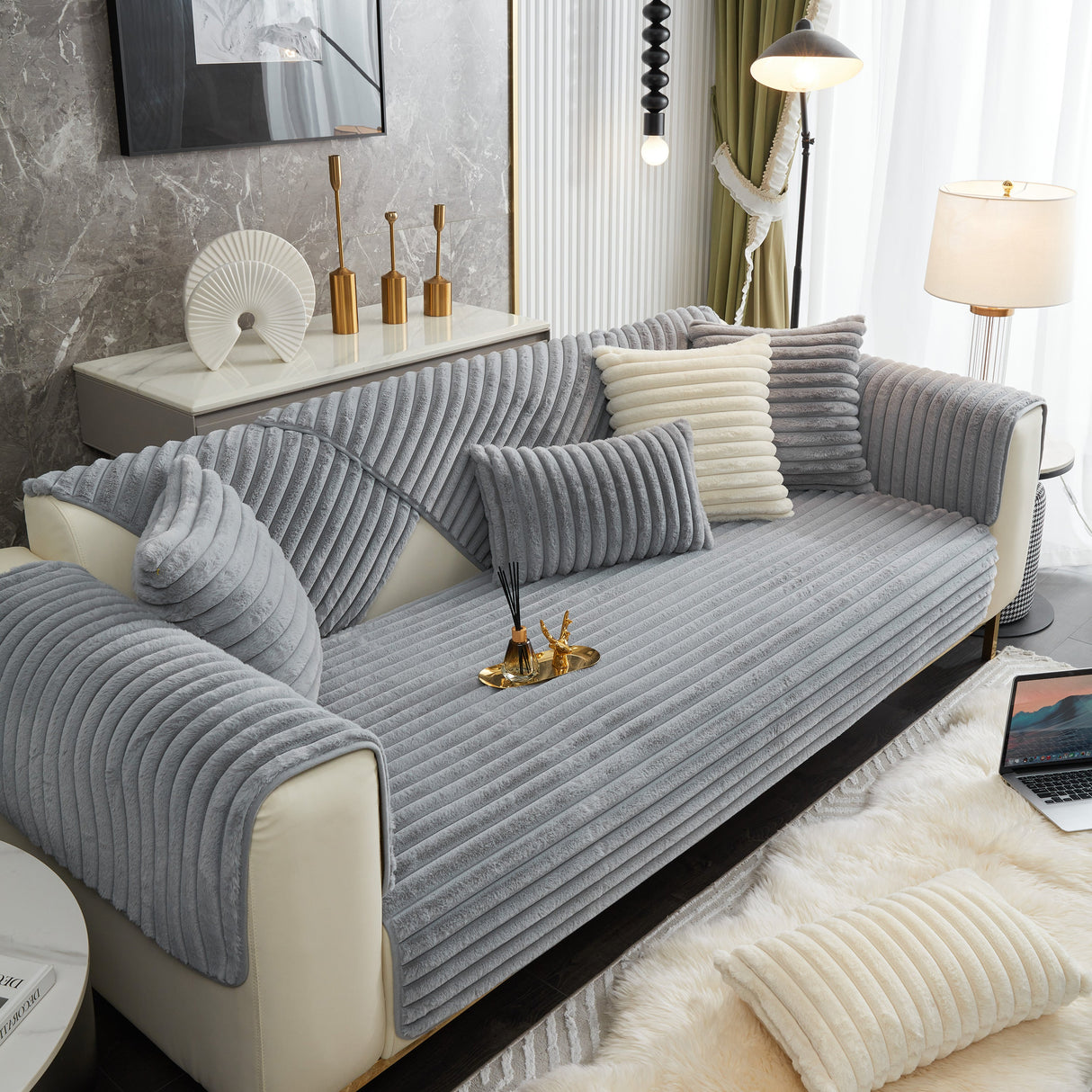 Winter Thickened Rabbit Plush Non-slip Sofa Cushion