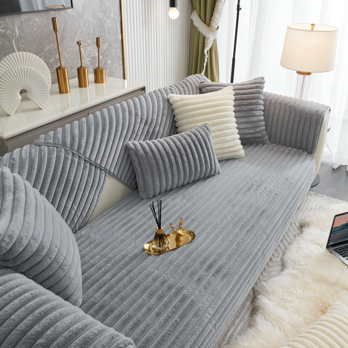 Winter Thickened Rabbit Plush Non-slip Sofa Cushion