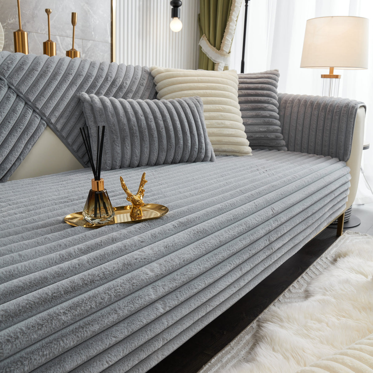 Winter Thickened Rabbit Plush Non-slip Sofa Cushion