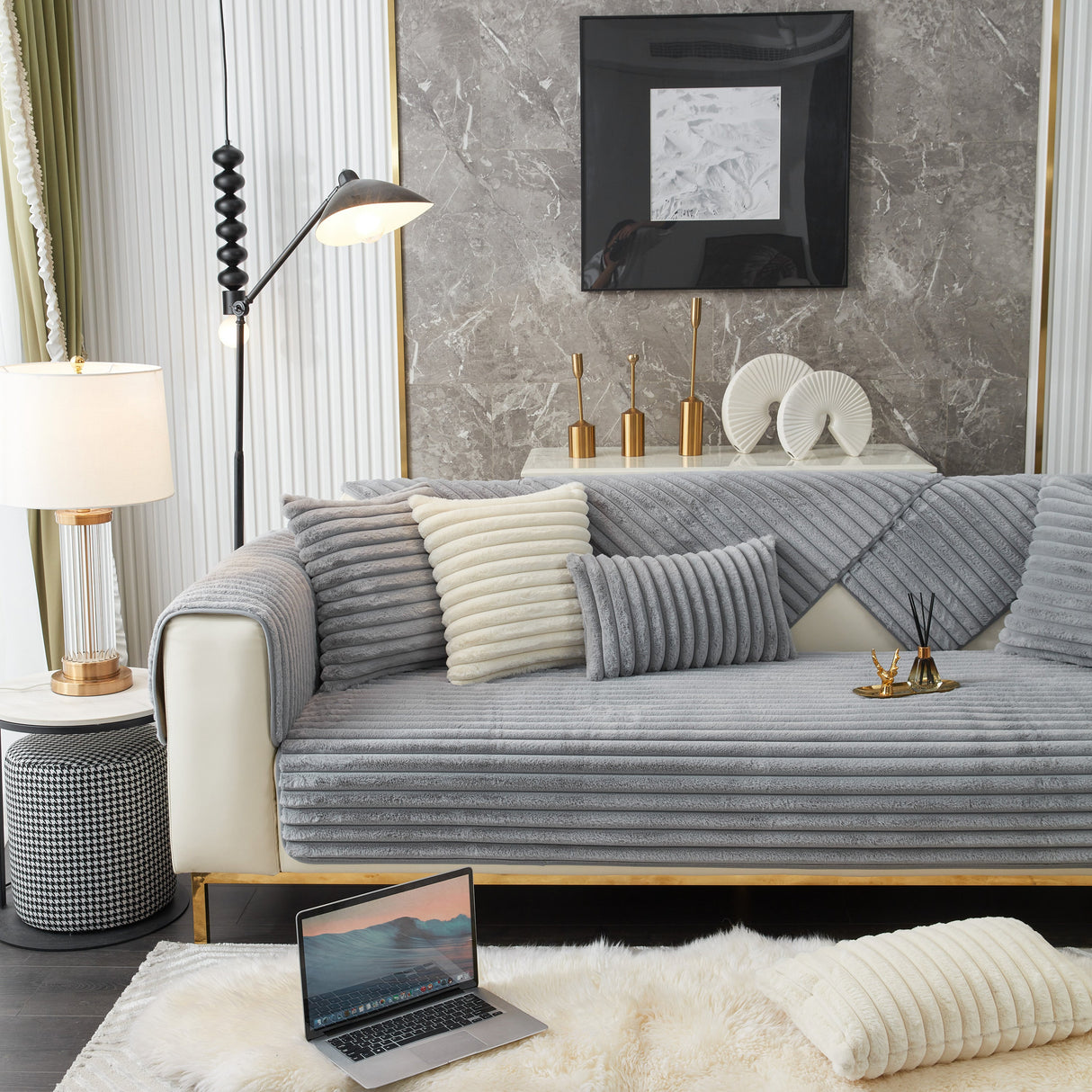 Winter Thickened Rabbit Plush Non-slip Sofa Cushion