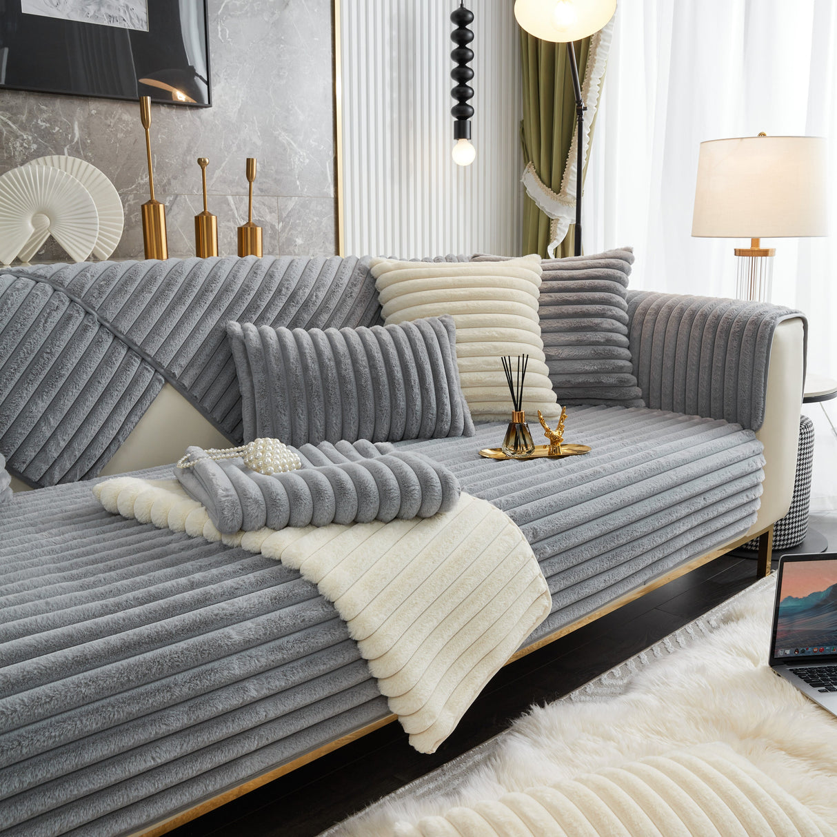 Winter Thickened Rabbit Plush Non-slip Sofa Cushion