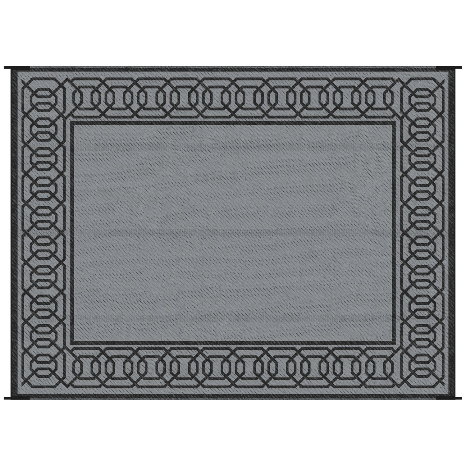 Reversible outdoor rug, 9' x 12' waterproof plastic straw floor mat, black & gray border