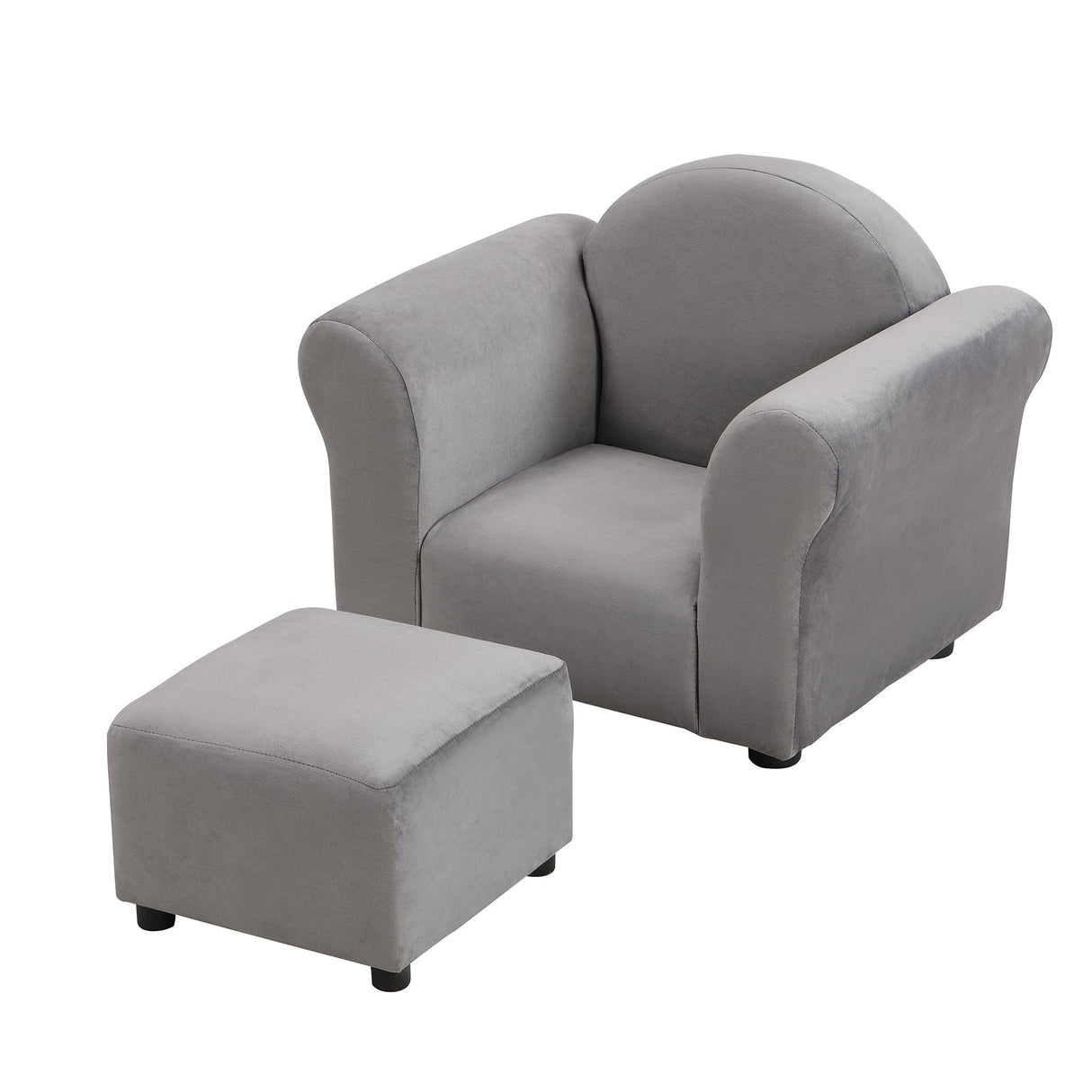 Kids Gray Velvet Upholstered Chair with Ottoman