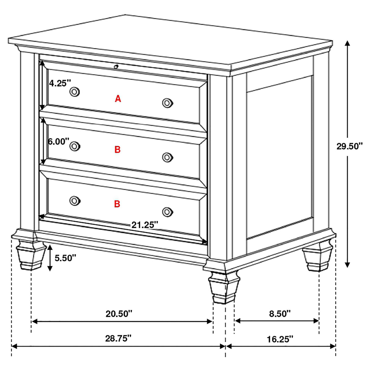 Cottage 3 Drawer Nightstand With Pull Out Tray - Cream White