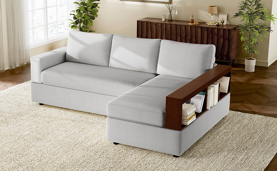 87.4' Sectional Sofa with Reversible Armrests Gray Chenille Upholstery