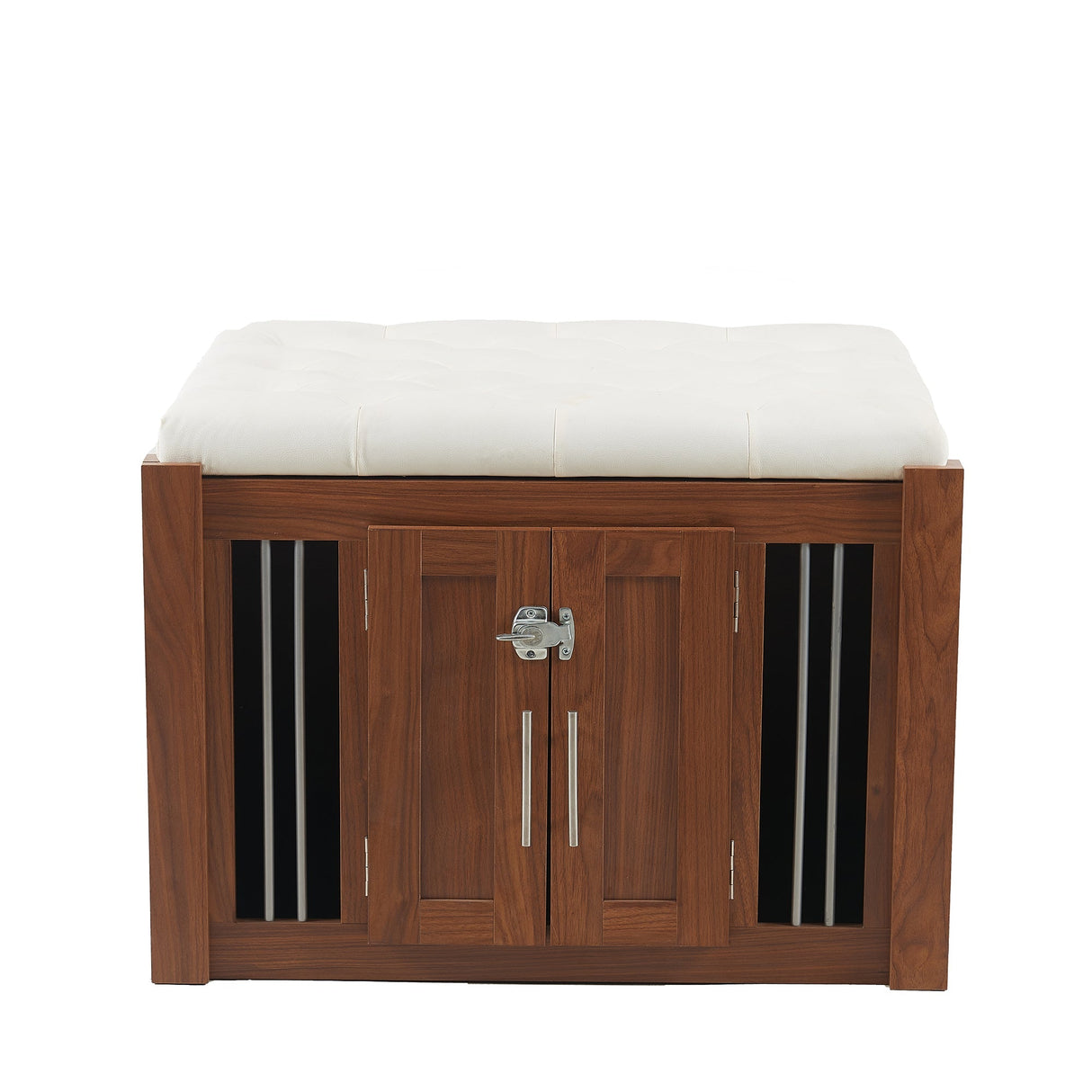 2 in 1 Walnut Dog Crate Night Stand with Storage